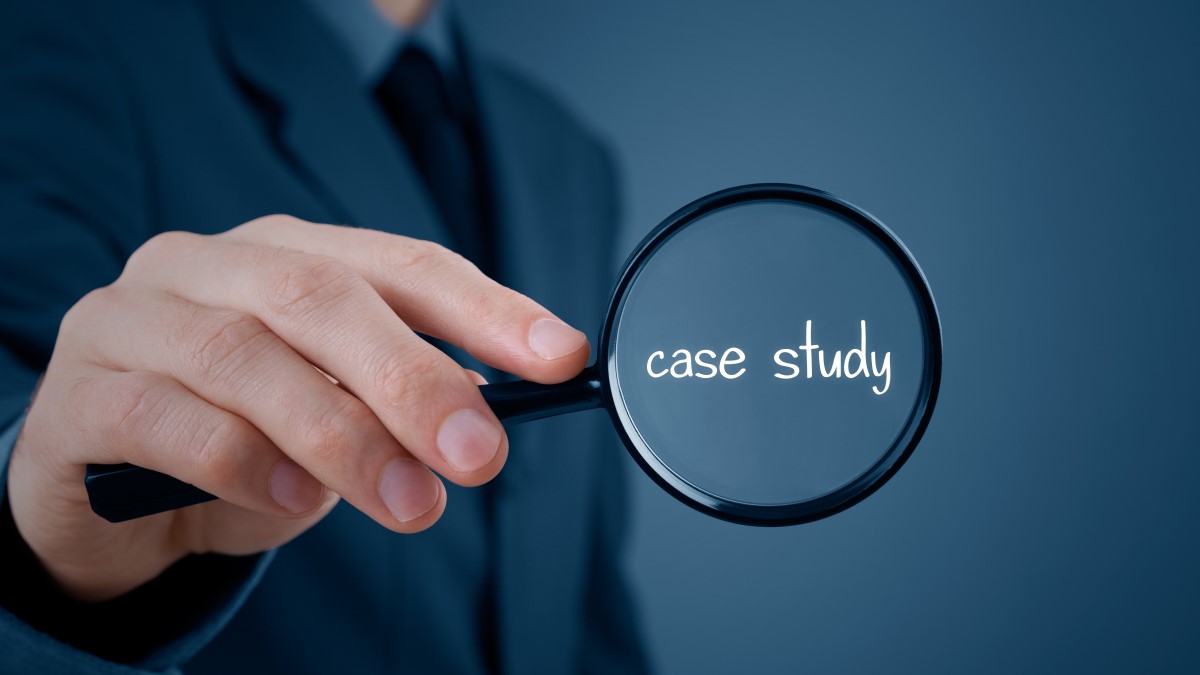 Businessman demonstrating the investigative side of case studies
